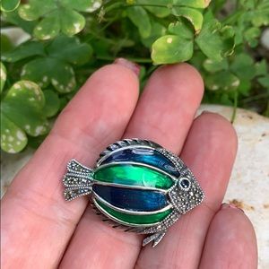 Vintage Sterling Silver & Enamel Fish Brooch